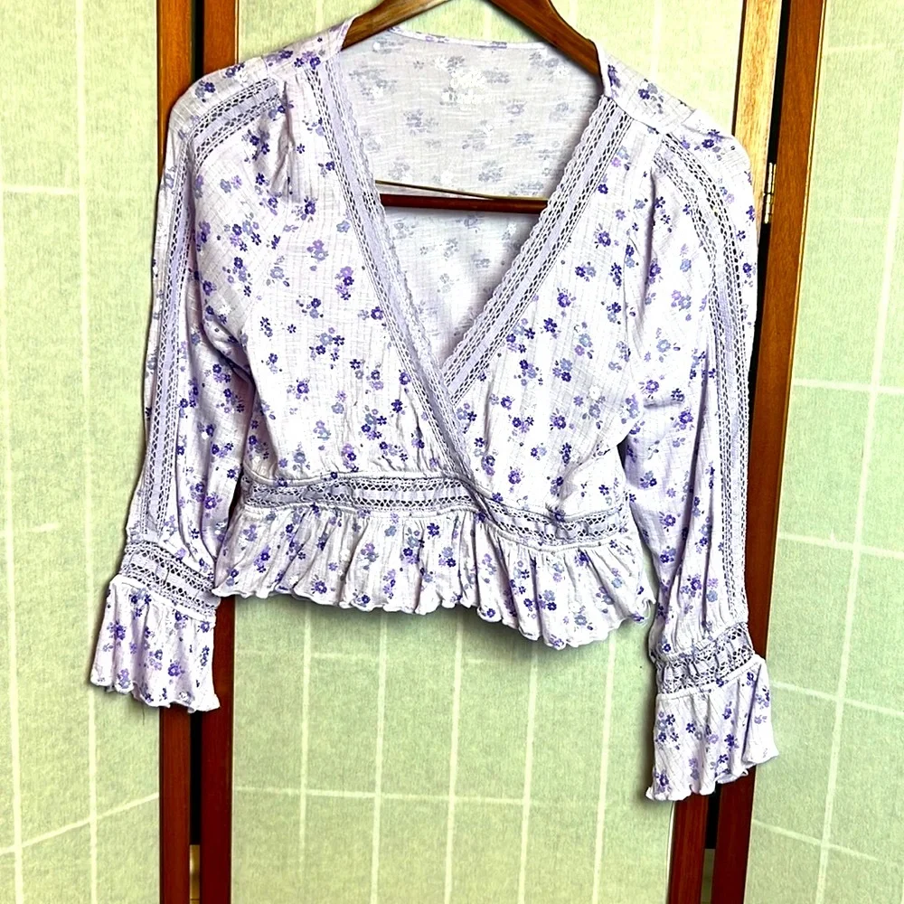 JUSTICE LONG SLEEVE PURPLE FLORAL SHIRT Size 8 - Picture 1 of 3